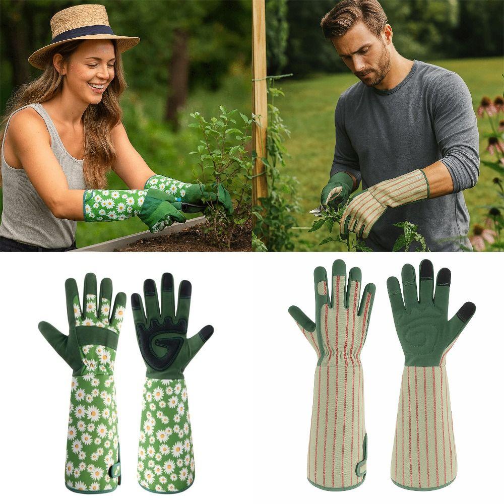 1 Pair Long Elbow Design Gardening Gloves Daisy Pattern Rose Pruning Gloves Garden Work