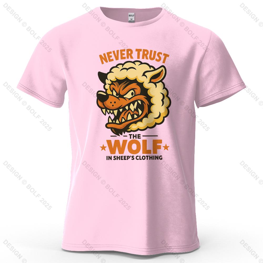 Never Trust The Wolf Printed Casual Short Sleeve Summer New Personalized Mens And Womens Soft Skin Friendly Fashion Tshirt