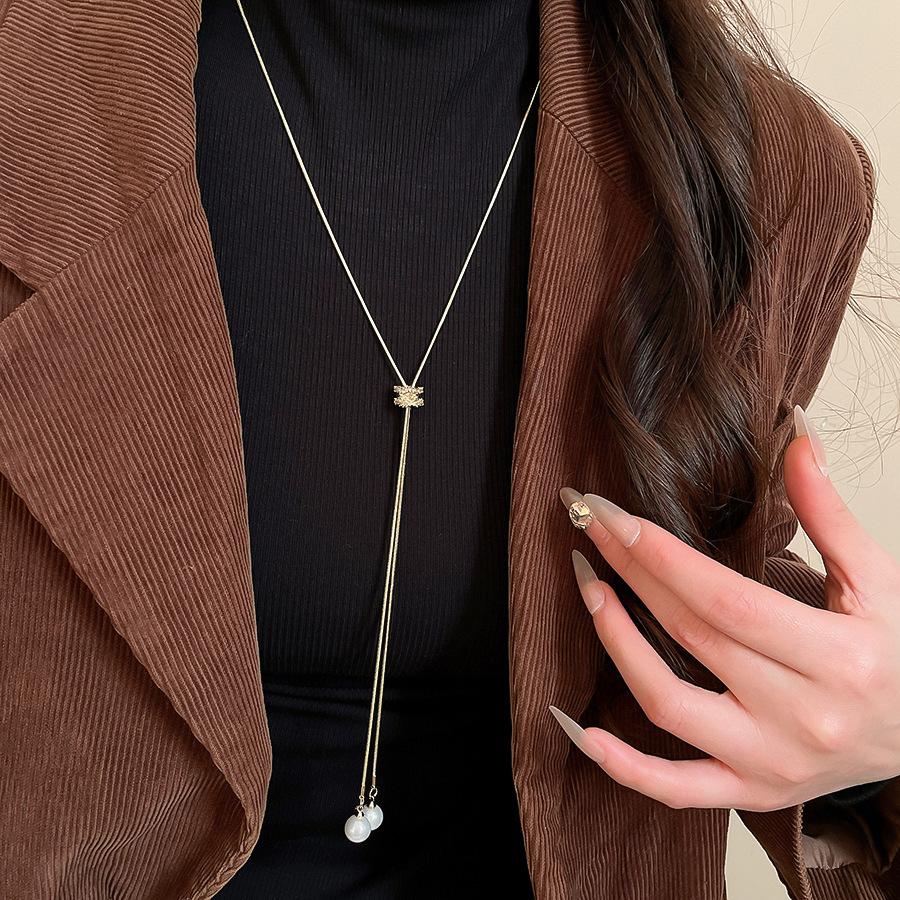 Minimalist Tassel Round Pearl Pendant Necklace Simple Adjustable Necklace Women Daily Sweater Wear Fashion Jewelry Gift Necklace