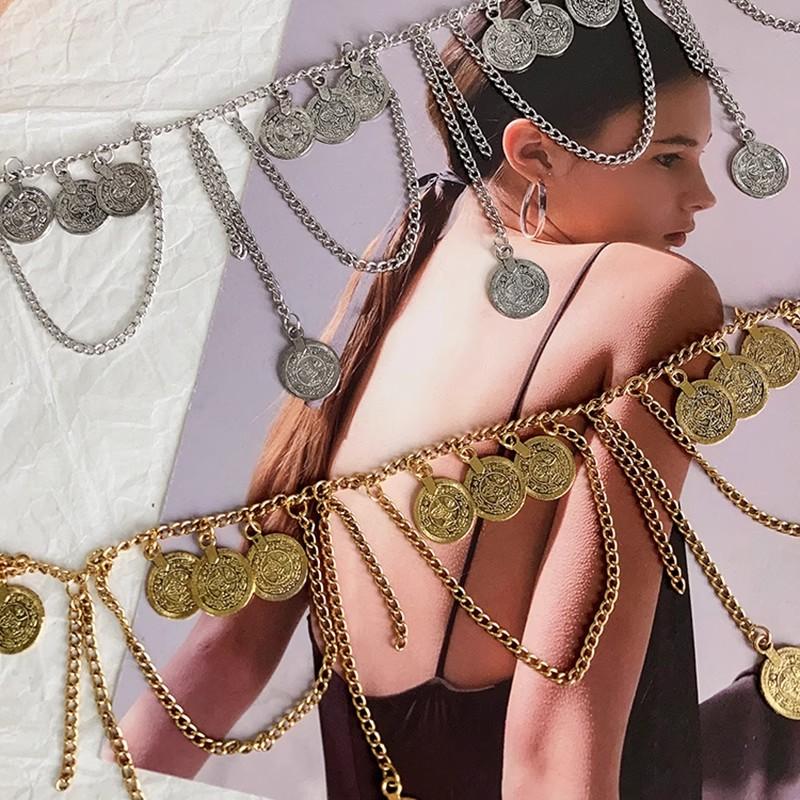 1pcs DUNHUANG exotic ethnic waist belt for women, Bohemian retro metal coin tassel belt, suitable for daily wear with skirts and