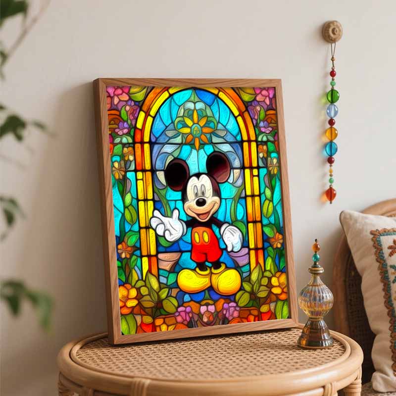 Disney Stained Glass Mickey Oil Art Painting Kit Home Wall Decor Handmade Gift for Living Room Bedroom Office Art Craft Wall Hanging Deco