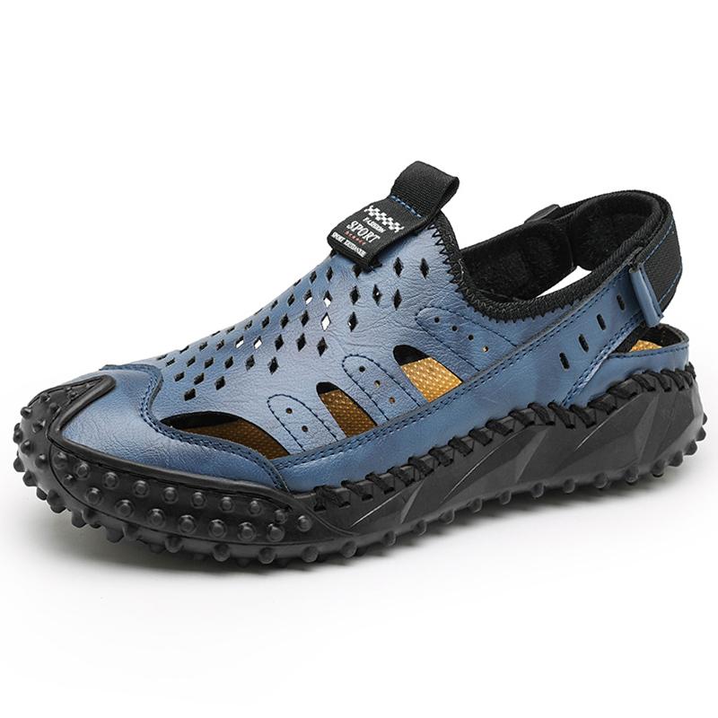 Мужские повседневные дышащие мягкие сандалии из натуральной кожи с ручной строчкой