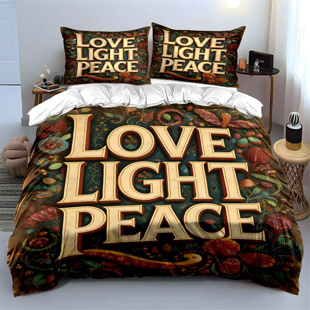 Bold "Love Light Peace". Bedding sets Duvet cover sets Duvet covers Pillowcases(1 * Duvet Cover 2 * Pillowcases without duvet insert)