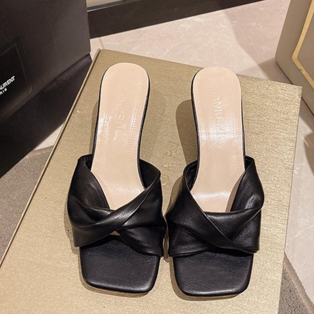 Модные летние модные простые женские тапочки Dew Feet на высоком каблуке, однотонные удобные повседневные тапочкиМодные тапочки