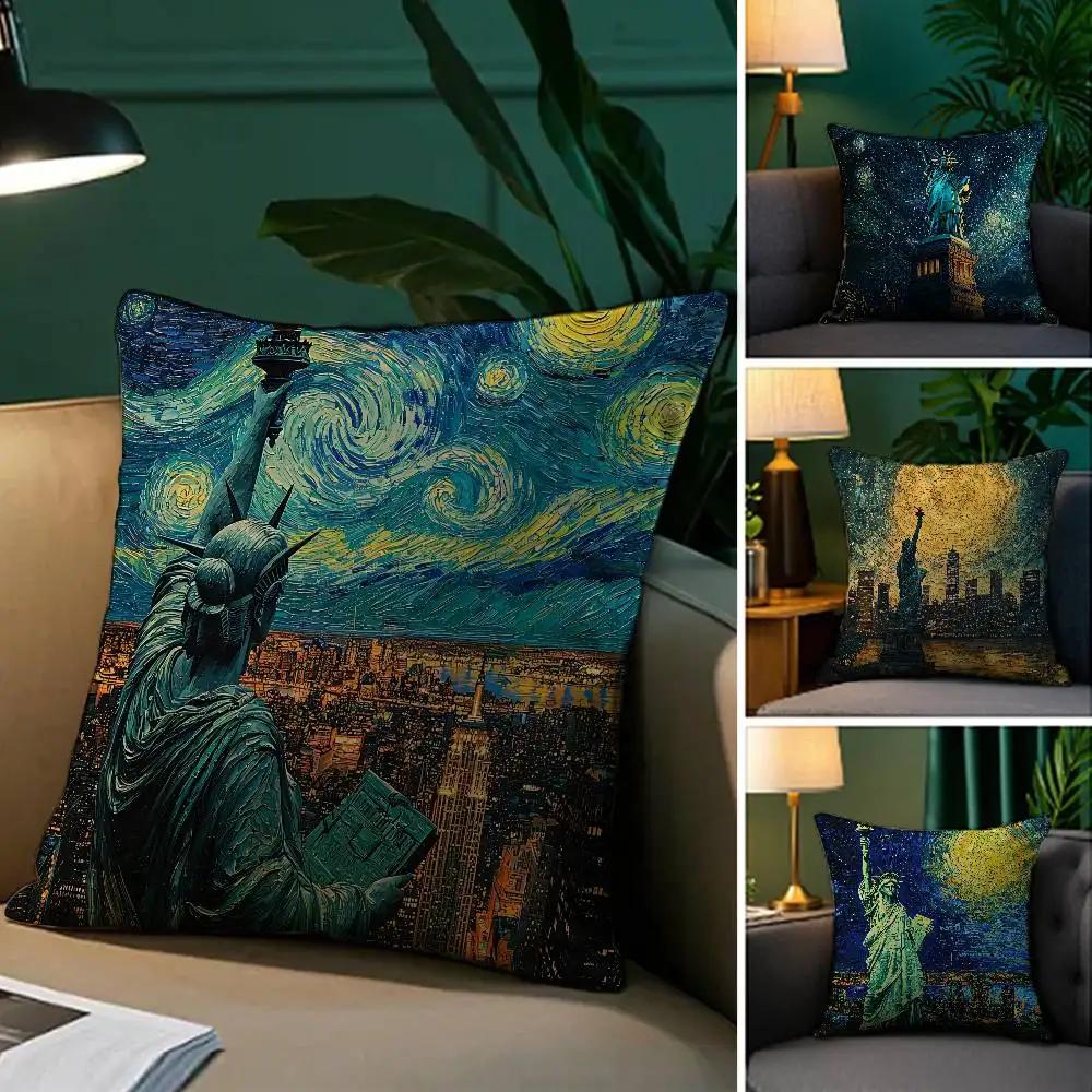 Подушка с изображением Статуи Свободы, Комфортная, для дивана-кровати, Шелковистая, элегантная, Невидимая молния, Декоративная наволочка