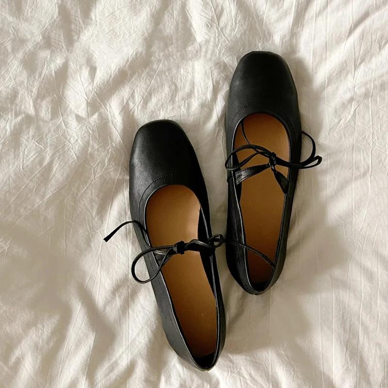 Размер 34-43 женская обувь из натуральной кожи для повседневной носки на низком каблуке классические балетки весна 2025 обувь для офисной леди