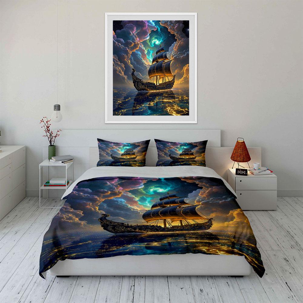 Sailing ship amidst clouds. Bedding sets Duvet cover sets Duvet covers Pillowcases(1 * Duvet Cover 2 * Pillowcases without duvet insert)