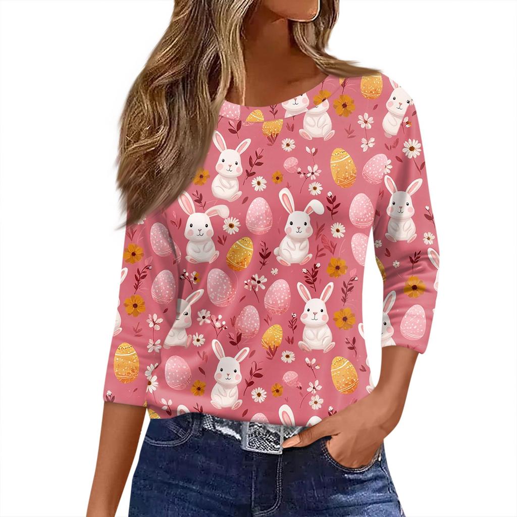 Женская футболка с рождественским принтом, рукав 3/4, повседневная, модная, на выходные, базовая, с круглым вырезом, стандартный топ