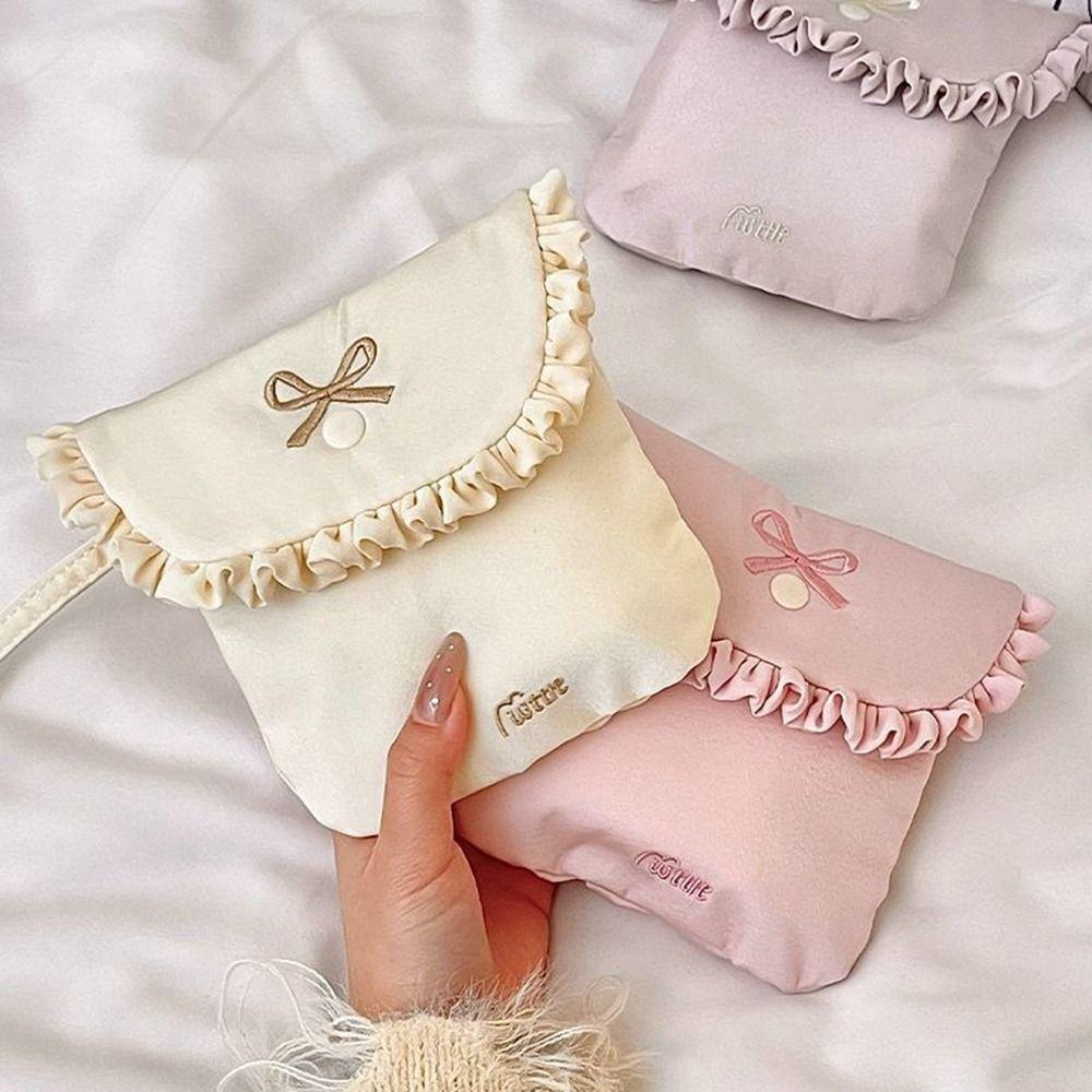 Bowknot Sanitary Napkin Storage Bag Cotton Cloth Bow Makeup Bag Creative Mini Cosmetic Bag Women
