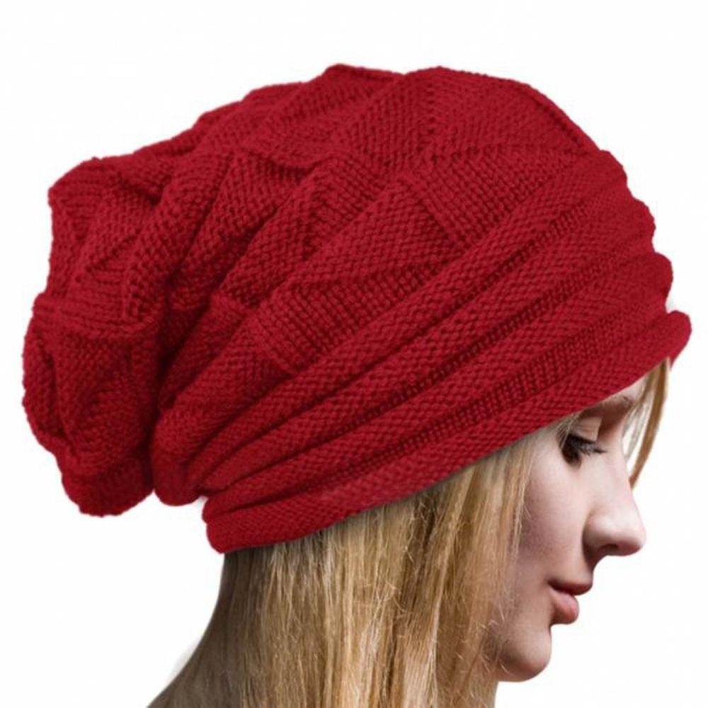 Casual Striped Solid Crochet Hat Beanie Wool Knitted Women Caps