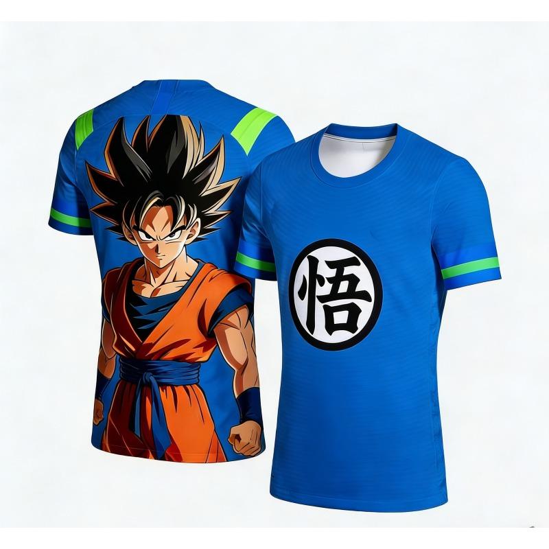 Летняя футболка 2026 года с 3D-принтом Son Goku из Dragon Ball, быстросохнущая, впитывающая пот, больших размеров, мужская, спортивно-повседневная, с коротким рукавом