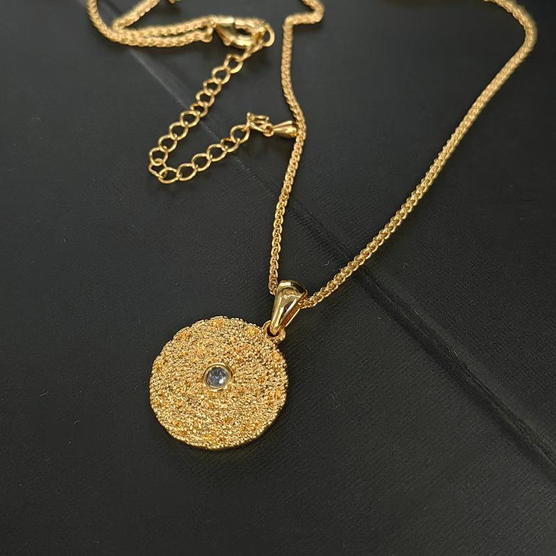 Дизайнерское металлическое ветряное ожерелье с подвеской с покрытием из настоящего золота, круглое, простое, с бриллиантом, премиальная матовая цепочка на ключицу для женщин