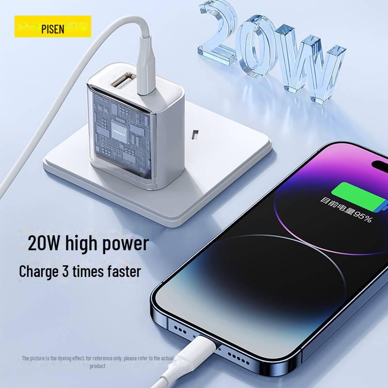 PISEN 20W Мини-зарядное устройство с двумя портами A+C - Быстрая зарядка для Apple и Huawei