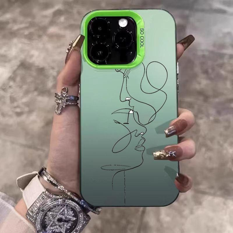 Чехол для телефона с линейным рисунком пары для iPhone 17 Чехлы iPhone 16 15 14 Pro Max 13 12 11 XS X XR 7 8 Plus 16E 17 Air Жесткая задняя крышка
