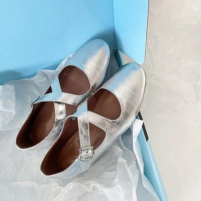 Кожаный серебристый леопардовый принт круглый носок легкий ** вилка-пряжка с внутренней высотой балетки женские весенние туфли Мэри Джейн женские туфли