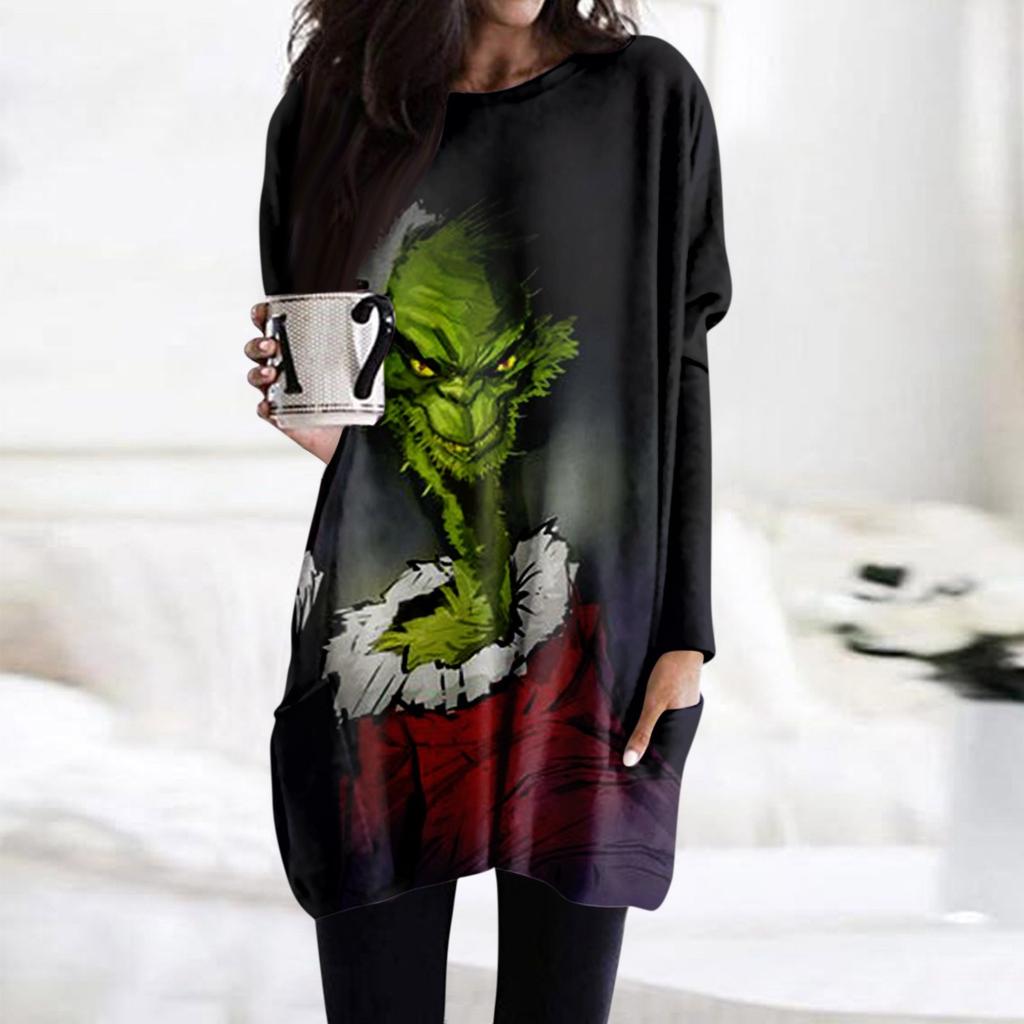 Женская футболка и весенне-осенние топы с круглым вырезом, длинными рукавами и карманным принтом стандартного кроя