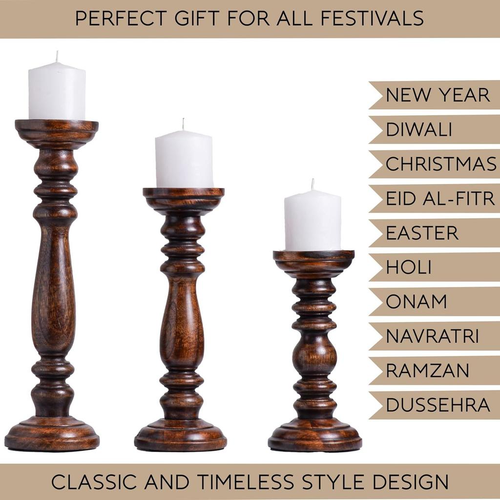 Деревянный подсвечник с 3 бесплатными свечами для украшения дома и стола. Лучший подарок ручной работы на Рождество Новый
