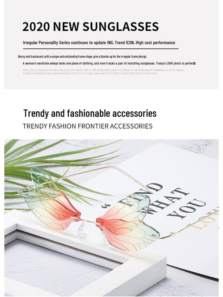 Трендовые безободковые солнцезащитные очки-градиент «Стрекоза» для женщин, 2024