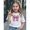 Детская футболка для девочек, блестящий розовый принт с бантом и драгоценными камнями, короткий рукав, повседневный хлопковый топ для летней повседневной носки