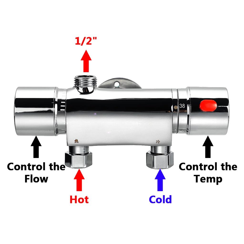 Настенный термостатический душ для ванной комнаты, смеситель для холодной и горячей воды, латунный смеситель, двухрычажное управление, контроль температуры, смеситель для душа и ванны