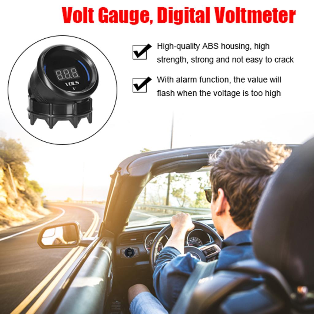 52mm Voltmeter Voltage Gauge Car Digital Meter LED Display 8-18V with Alarm Function for Car Truck