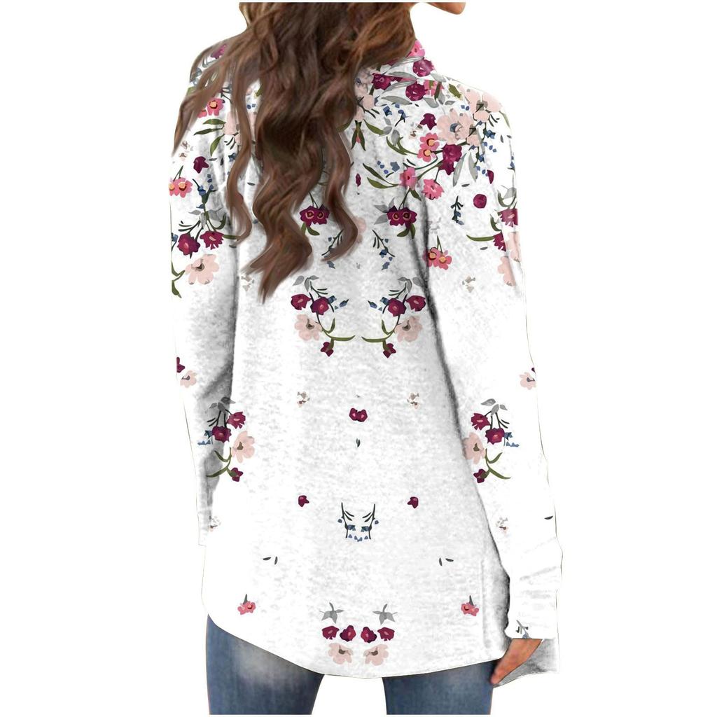 Женская модная повседневная куртка-кардиган средней длины с цветочным принтом, пальто