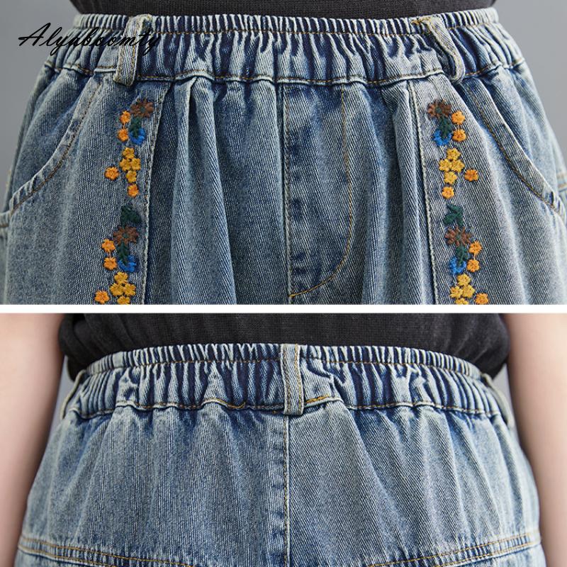 Корейский стиль, весна-осень, женские джинсы больших размеров с высокой талией, рваные дыры, повседневные свободные джинсы, винтажные карманы с цветочной вышивкой, джинсовые брюки