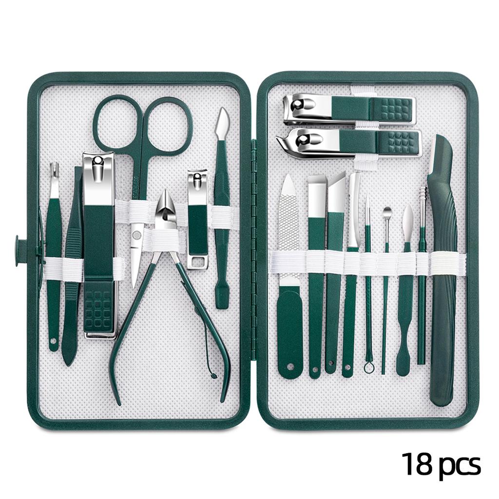 New Stainless Steel Nail Clipper Set Grooming Tool Set With Portable Case Manicure Art Tool Green Nails Cut