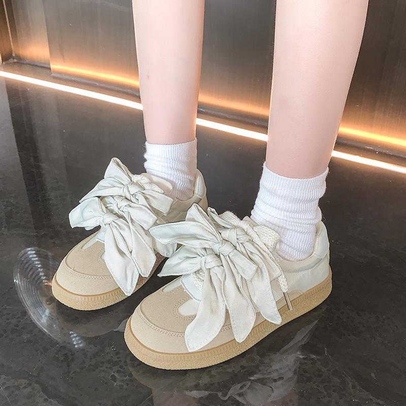 Fashion Spring New Round Head Deep Mouth Suede Front Lacing with Butterfly Knot Soft Sole Non-slip Wear-resistant Single Shoes