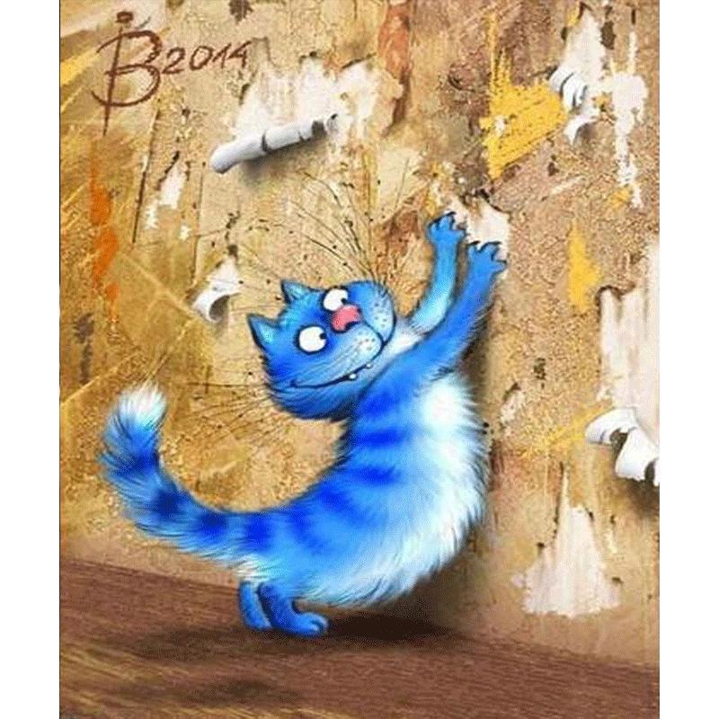 Home Decor DIY 5D Diamond Embroidery "Blue Cat" Cross Stitch Set Abstract Oil Painting Hobby Craft