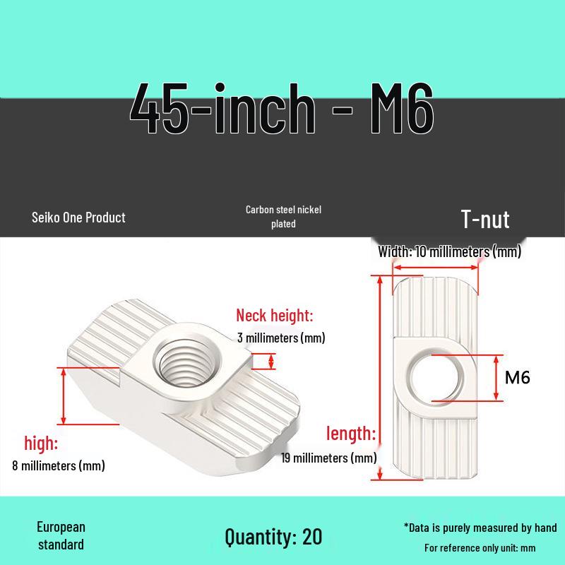 European Standard T-Slot Aluminum Profile Nuts: Wing Nuts M3-M8, Types 20/30/40/45.