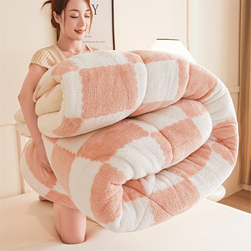 Super Thick Warm Winter Checkerboard Duvet Blankets Soft Artificial Lamb Cashmere Weighted Fluffy Warmth Duvet Comforter Quilt