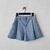 New Arrivals Open Run Women Pintuck Flare Light Blue Wide Culottes Denim