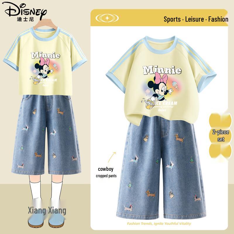 Disney Комплект: футболка с принтом щенков и джинсовые шорты для девочек