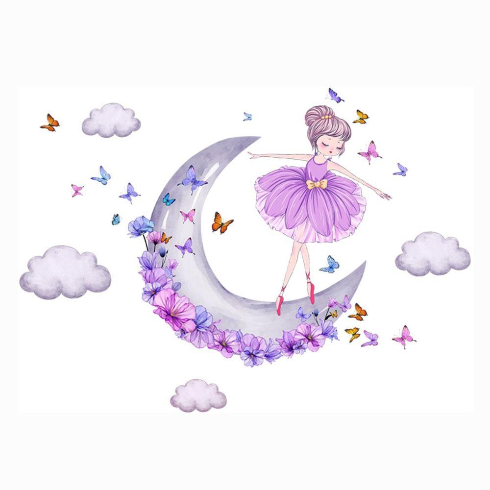 Self-adhesive Home Decoration Princess Wall Stickers Butterfly Flower Decals Girls On Moon
