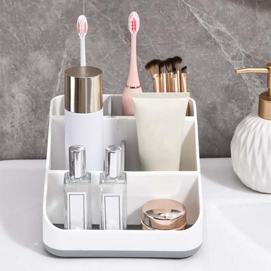 Коробка для хранения в ванной комнате с 6 отделениями, большой вместимости, нескользящая конструкция, держатель для зубных щеток и зубной пасты, органайзер для столешницы