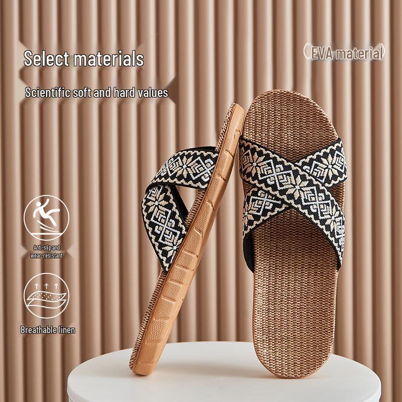 FL Four Seasons Women's Linen Deodorant Anti-slip Indoor/Outdoor Silent Slippers