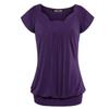 Elegant Women's Fashion Summer V-neck Short Sleeve Pleated Loose Blouse Plus Size