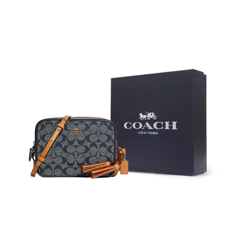 Coach Camera 18 Chambray Monogram Zip Leather Camera Bag Women Shoulder Bag Denim-Blue C8666-IMDEI