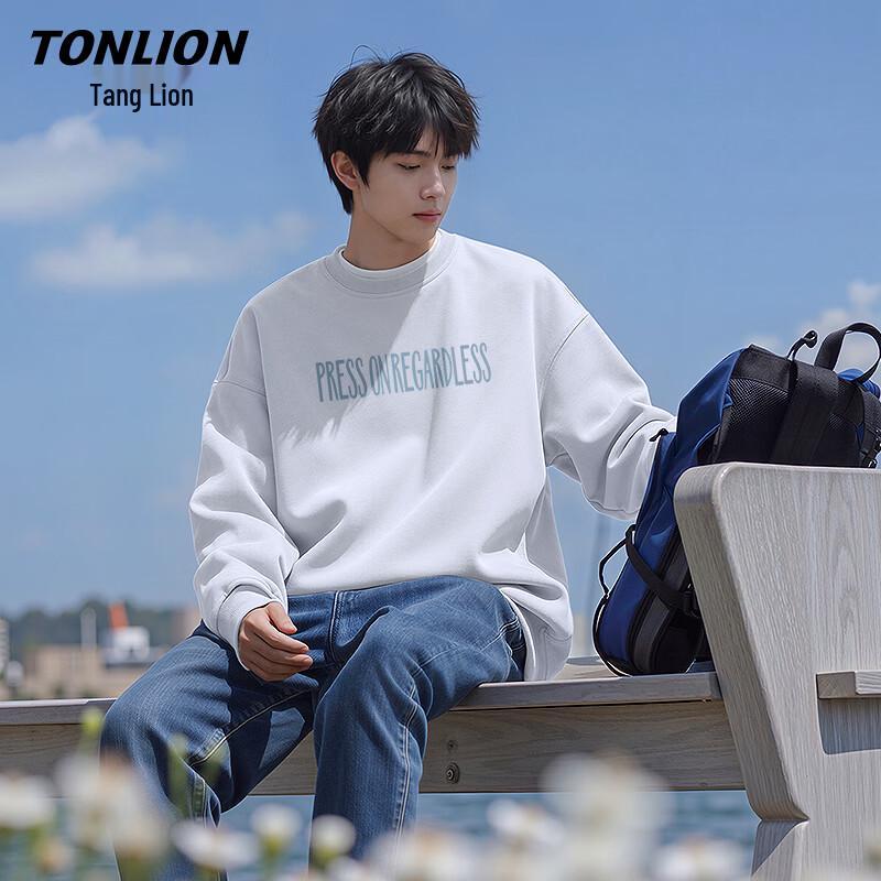 Мужская повседневная толстовка TonLion с круглым вырезом, тяжелый хлопок