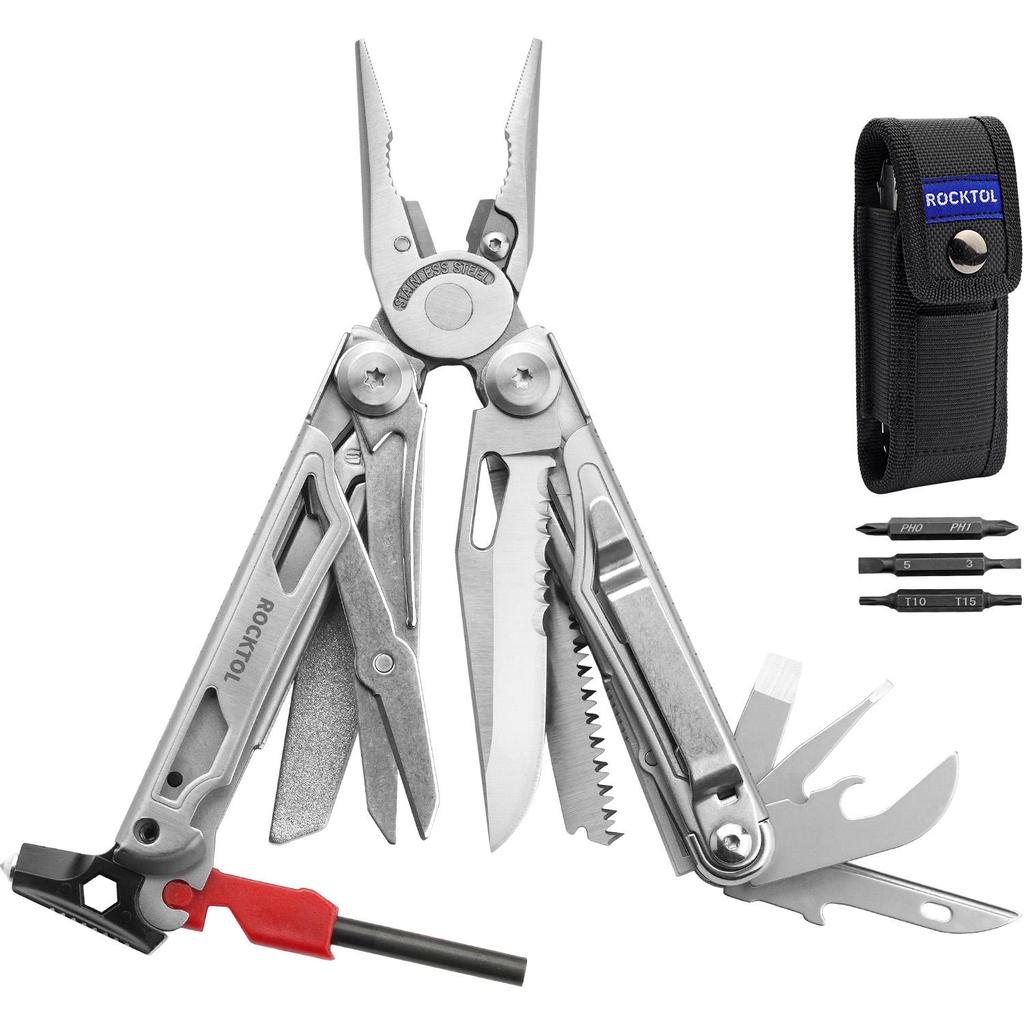 ROCKTOL Многофункциональные плоскогубцы из нержавеющей стали, инструмент 16 в 1 с прочным формованным нейлоновым чехлом, набор инструментов с безопасной блокировкой