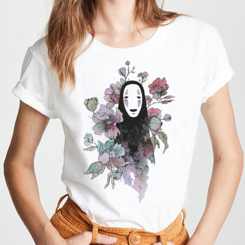 Мужские футболки Faceless Manga Print Summer из чистого хлопка с круглым вырезом и короткими рукавами для женщин