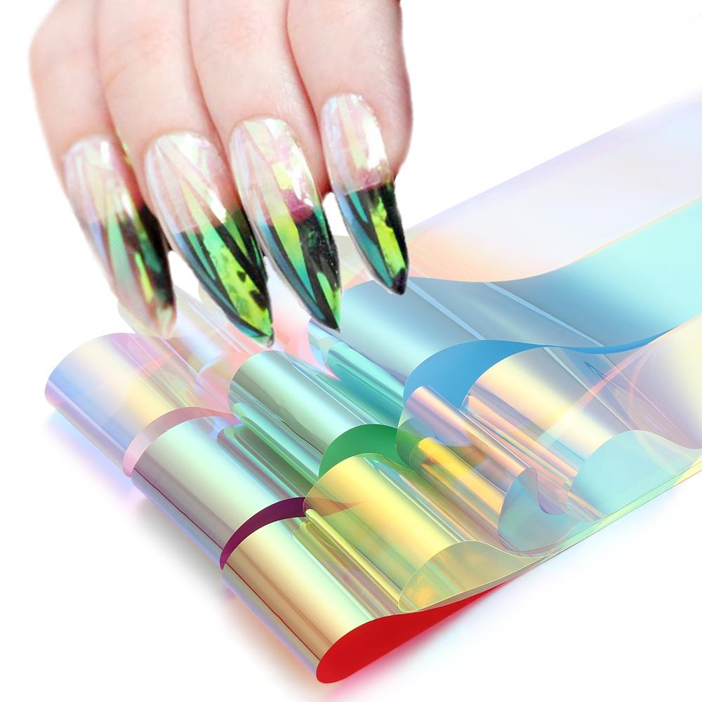 Hot Nail Decoration Tool DIY Glass Paper Holographic Design Nail Stickers Aurora Film