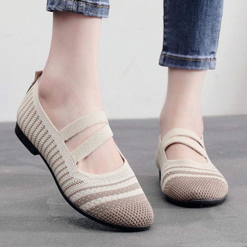 Весенние новые модные женские туфли, настоящее летящее плетение, повседневные туфли на плоской подошве с неглубоким горлом, корейская версия ленивых туфель с одной педалью, удобная мягкая подошва