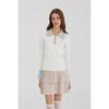Goxo Smile Heart Knit White Double Collar