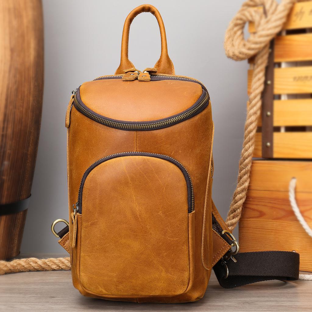 Мужская нагрудная сумка Crazy Horse Leather, винтажная, большая вместимость, через плечо, на голову, из натуральной коровьей кожи, мужская нагрудная сумка