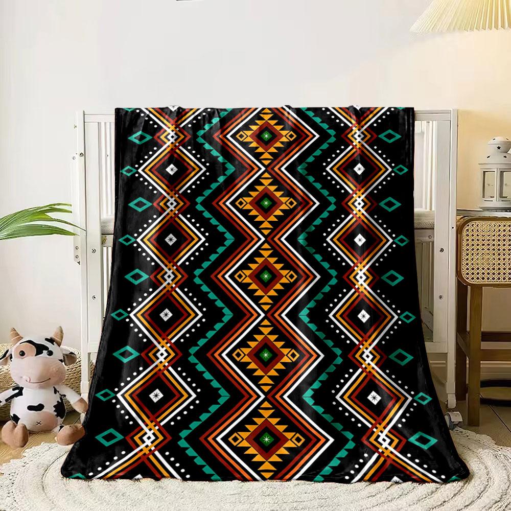 Geometric diamond shapes with angular lines and vibrant tribal colors. for all seasons blanket lunch break throw gift