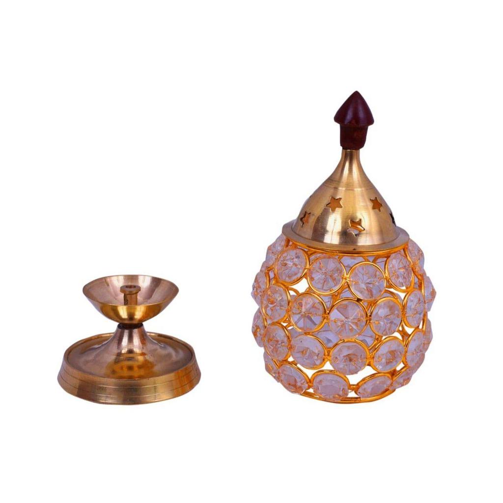 Акханд Дия Декоративная Латунная Хрустальная Масляная Лампа Подсвечник Фонарь Овальной Формы | Лампа для Пуджи