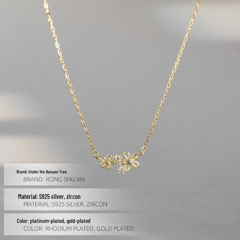 Ожерелье Banyan Tree S925 Silver Daisy Flower Zircon - простая цепочка на ключицу с дизайном Niche