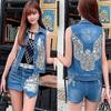 New Fashion Women's Denim Vest 2023 Spring Summer Sequin Vests Female Coat Ladies Phoenix Flower Outerwear Sleeveless Short Top